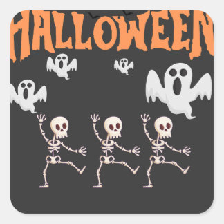 Halloween Ghosts and Dancing Skeletons Square Sticker