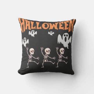 Halloween Ghosts and Dancing Skeletons Throw Pillow