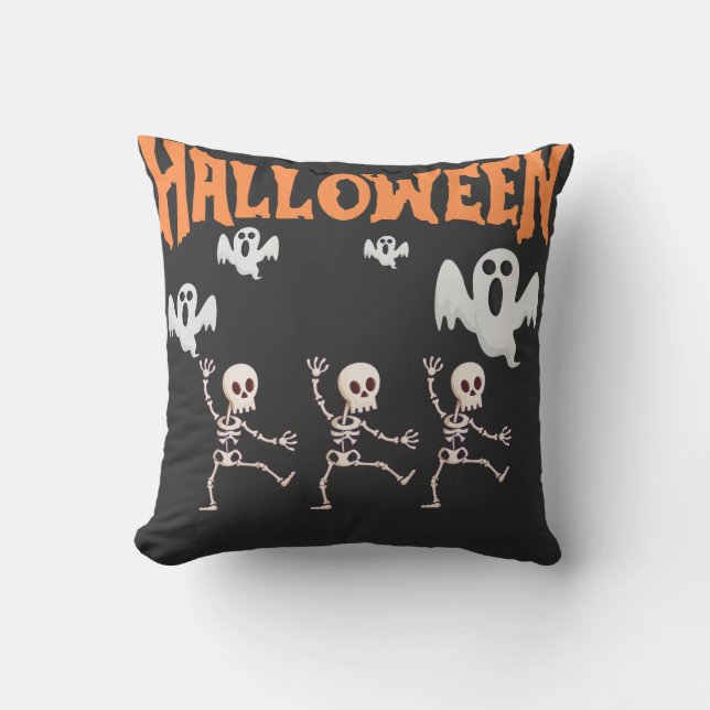 Halloween Ghosts and Dancing Skeletons  Throw Pillow (Front)