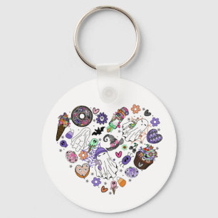 Halloween Ghosts and Pumpkin Clipart Heart shape Keychain