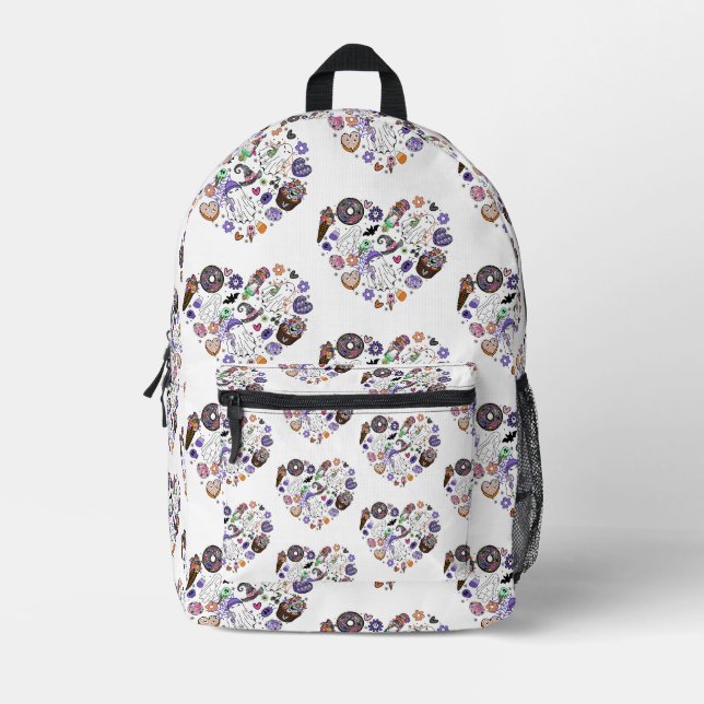 Halloween Ghosts and Pumpkin Clipart Heart shape Printed Backpack (Front)
