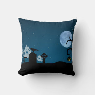 Halloween Ghosts at Graveyard Throw Pillow