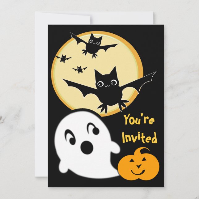 Halloween Ghosts & Bats Kid's Party Invitation (Front)