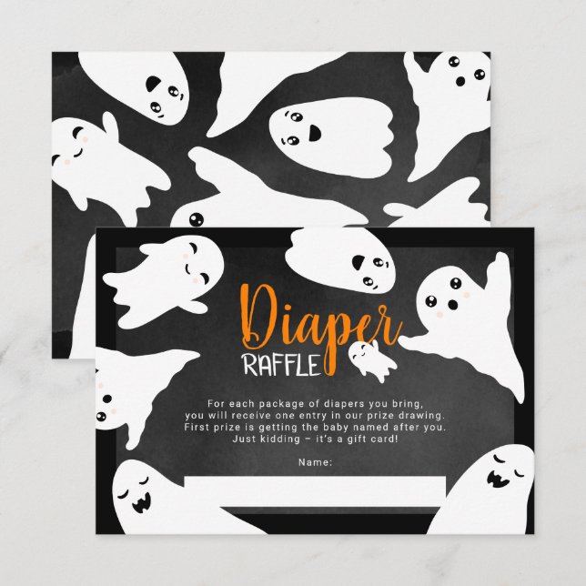 Halloween ghosts black diaper raffle baby shower enclosure card (Front/Back)