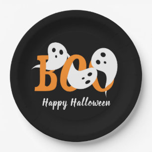 Halloween Ghosts Boo Black Paper Plate