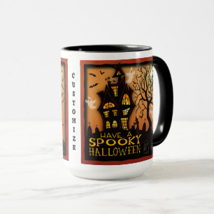 Halloween Ghosts Haunted House Bats Customizable Mug