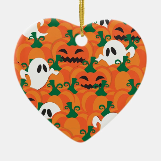 Halloween Ghosts Haunted Pumpkin Patch Ceramic Ornament (Front)