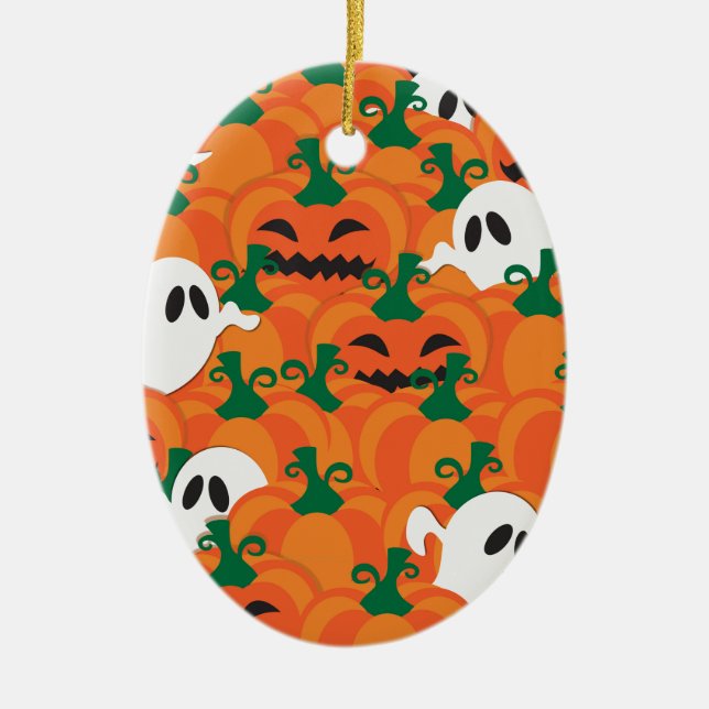 Halloween Ghosts Haunted Pumpkin Patch Ceramic Ornament (Front)
