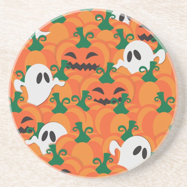 Halloween Ghosts Haunted Pumpkin Patch Coaster (Front)