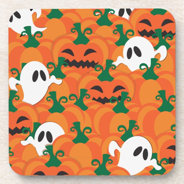 Halloween Ghosts Haunted Pumpkin Patch Coaster (Front)