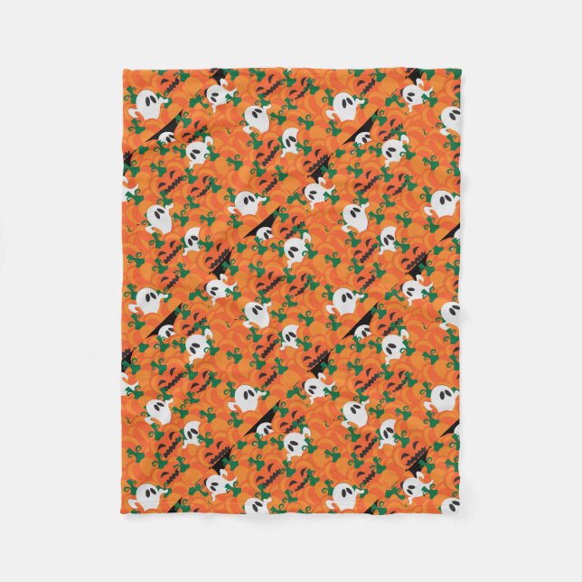 Halloween Ghosts Haunted Pumpkin Patch Fleece Blanket (Front)