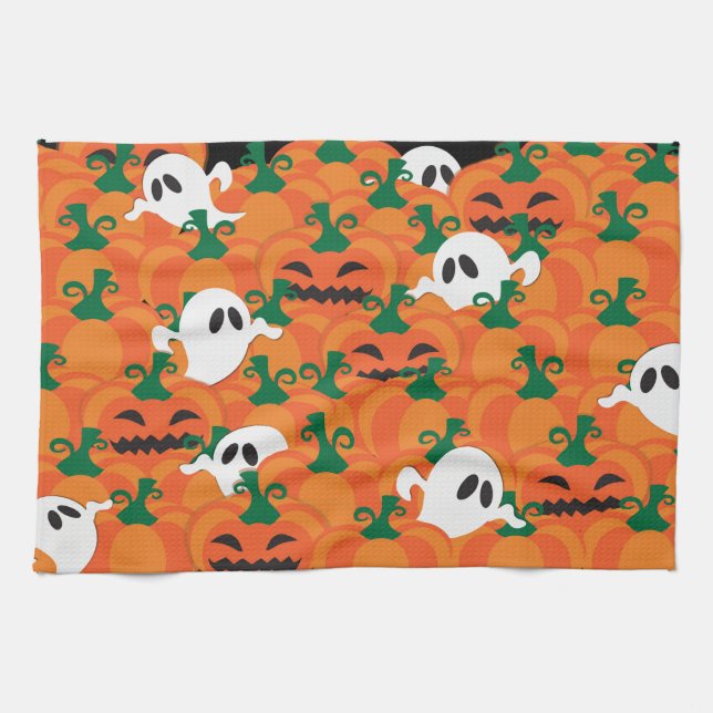 Halloween Ghosts Haunted Pumpkin Patch Kitchen Towel (Horizontal)