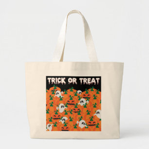 Halloween Ghosts Haunted Pumpkin Patch Large Tote Bag