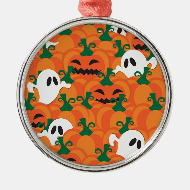 Halloween Ghosts Haunted Pumpkin Patch Metal Ornament (Front)