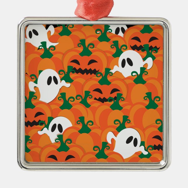 Halloween Ghosts Haunted Pumpkin Patch Metal Ornament (Front)