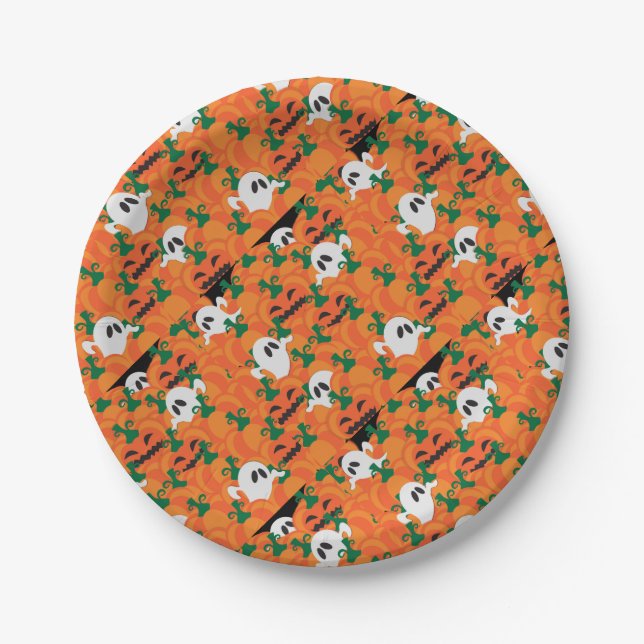 Halloween Ghosts Haunted Pumpkin Patch Paper Plate (Front)