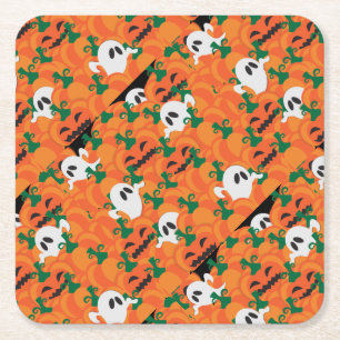 Halloween Ghosts Haunted Pumpkin Patch Square Paper Coaster