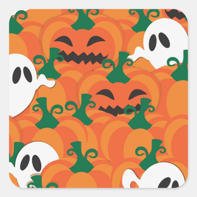 Halloween Ghosts Haunted Pumpkin Patch Square Sticker (Front)