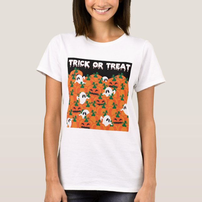 Halloween Ghosts Haunted Pumpkin Patch T-Shirt (Front)
