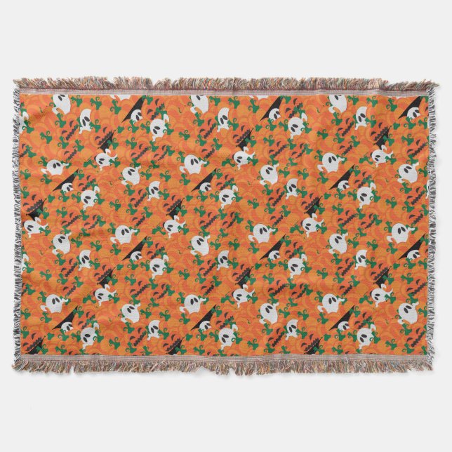 Halloween Ghosts Haunted Pumpkin Patch Throw Blanket (Front)