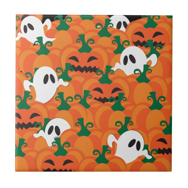 Halloween Ghosts Haunted Pumpkin Patch Tile (Front)