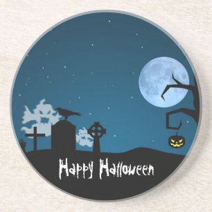 Halloween Ghosts in Graveyard - Sandstone Coaster
