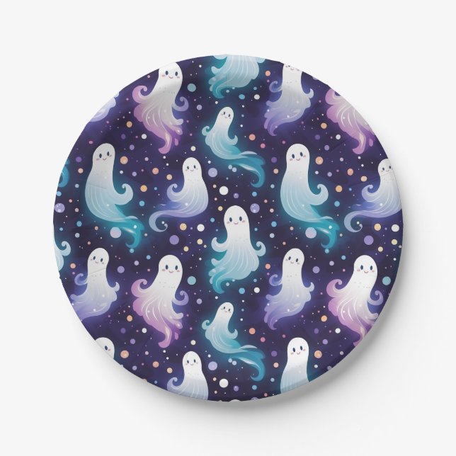 Halloween Ghosts Little Boo! Paper Plate (Front)