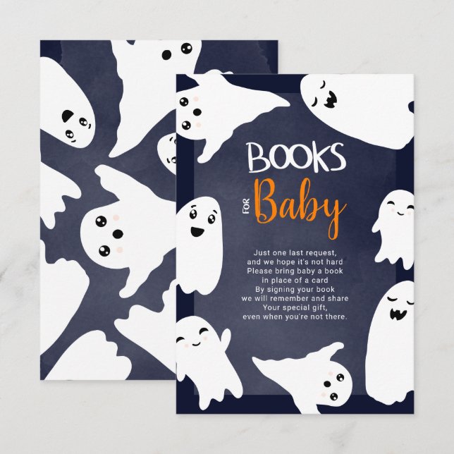 Halloween ghosts orange blue books for baby enclosure card (Front/Back)