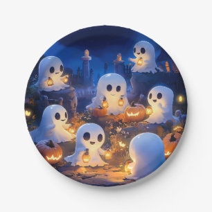Halloween Ghosts Pumpkin Lanterns Spooky Night Paper Plate