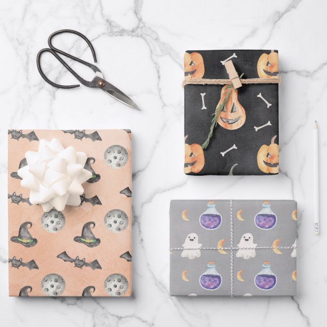 Halloween Ghosts Pumpkins Pattern Wrapping Paper (Front)