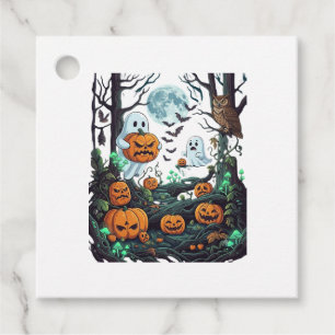 Halloween Ghosts Scary Pumpkins Owl Full Moon Bats Favour Tags