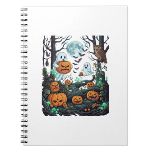 Halloween Ghosts Scary Pumpkins Owl Full Moon Bats Notebook