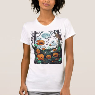 Halloween Ghosts Scary Pumpkins Owl Full Moon Bats T-Shirt