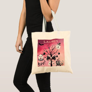 Halloween Ghosts Trick or Treat - Pink and Black  Tote Bag