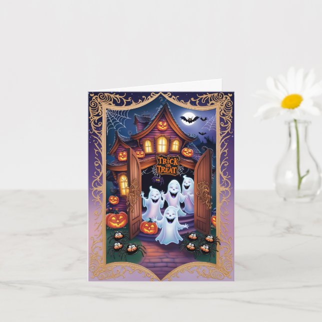 Halloween Ghosts Under the Moonlit Sky Card (Small Plant)