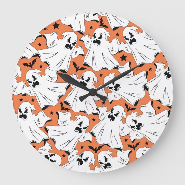 Halloween ghosts: vintage textile texture. large clock (Front)