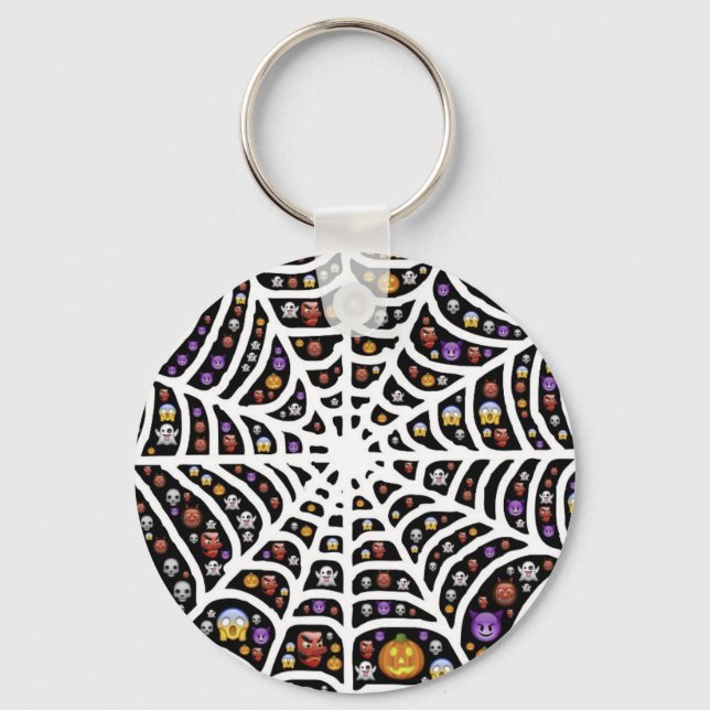Halloween Ghouls & Goblins in a Spiderweb Keychain (Front)