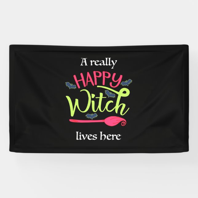 Halloween Gift | A Really Happy Witch Lives Here Banner (Horizontal)