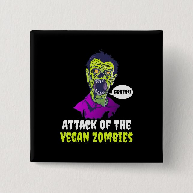 Halloween Gift | Attack Of The Vegan 2 Inch Square Button (Front)