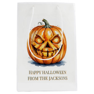 Halloween gift – Carved Pumpkin, Custom text Medium Gift Bag