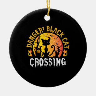 Halloween Gift Danger Cat Crossing Birthday Ceramic Ornament