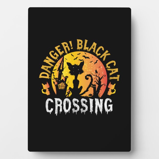 Halloween Gift | Danger Cat Crossing Birthday Plaque (Front)