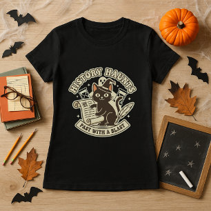 Halloween Gift for History Teacher Haunts Cat  T-Shirt