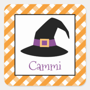 Halloween Gingham Witch Hat Personalized Stickers