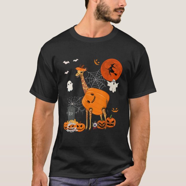 Halloween Giraffe Costume Horror Pumpkin Boo Ghost T-Shirt (Front)