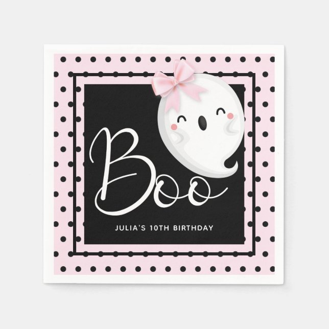 Halloween Girl Birthday Personalized Pink Black Napkin (Front)