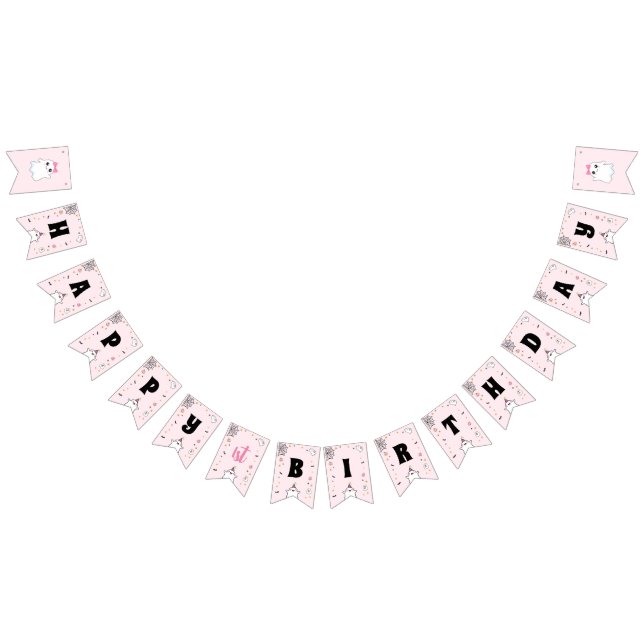 Halloween Girl Birthday Pink Cute Ghost Bunting Flags (All)