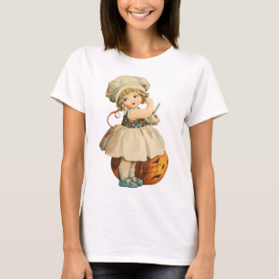Halloween Girl Carving Apple T-Shirt