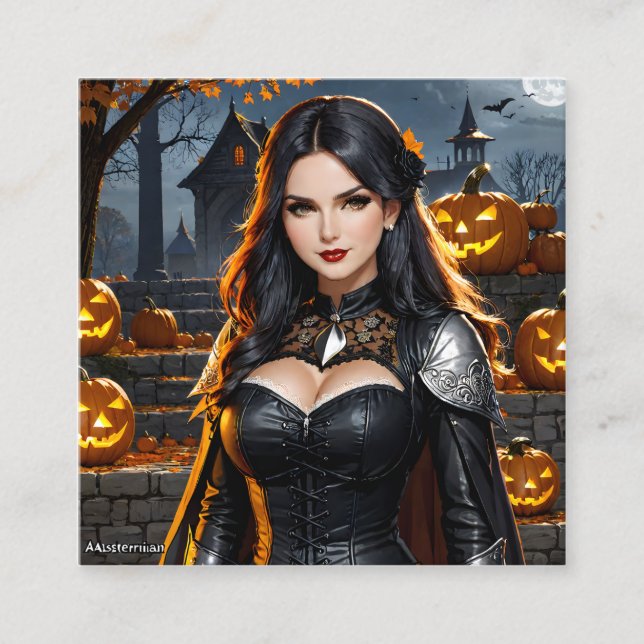 Halloween Girl is a spooky and fun holiday charact Square Business Card (Front)