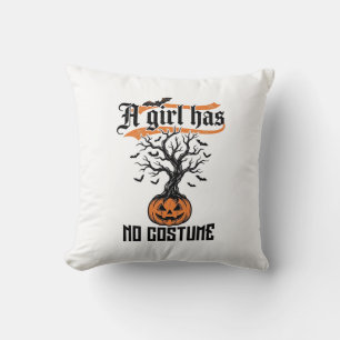 Halloween Girl No Costume Vintage Pumpkin_1 Throw Pillow